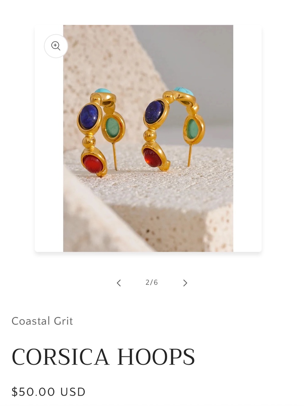 Coastal Grit Gold Hoop Earrings with Multicolor Stone Accents - Picture 3 of 10